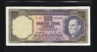 Turkey 500 Lira 5 Ems.  1968. .  Vf++xf.  (7,  5 / 10).  P.  183 - Y 41 - photo