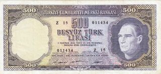 Turkey 500 Lira 5 Ems.  1968. .  Very Fine.  (7 / 10).  P.  183 - Z 15 - photo