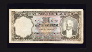 Turkey 100 Lira 5 Ems.  1958. .  Avf. .  P.  169a. .  N 15 photo