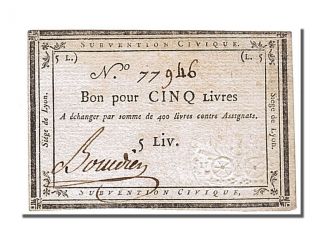 French Assignats,  Siege Of Lyon,  5 Livres Issue Of 28th And 31st August 1793 photo