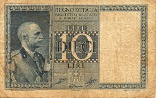 Italy 10 Dieci Lire Note Lightly - Circulated photo
