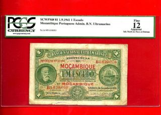 Rare,  1 Escudo 1941 Mozabique Banco Ultramarino Pcgs,  Certify photo
