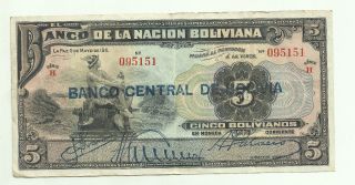 Bolivia 5 Bolivianos 11 - 5 - 1911 Vf+ photo