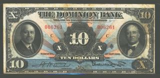 1931 $10 Dollar Scarce Canadian Chartered Bank Note Ser 006261 Dominion Bank photo