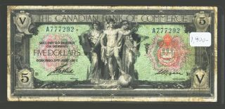 1917 $5 Scarce Multi Colour Canada Bank Of Commerce Note Ser A777292 B Series photo