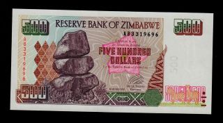 Zimbabwe 500 Dollars 2001 Ab Pick 11 Unc. photo