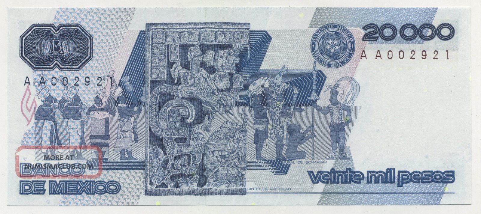 Mexico 20000 Pesos 19 7 1985 Pick 92 A Unc Serie A Serial Aa002921 mexico-20000-pesos-19-7-1985-pick-92-a-unc-serie-a-serial-aa002921
