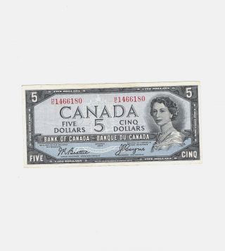 1 - 1954 $5.  00 Bill Aunc+,  Devil ' S Face {hair},  British American Bank Note Company photo