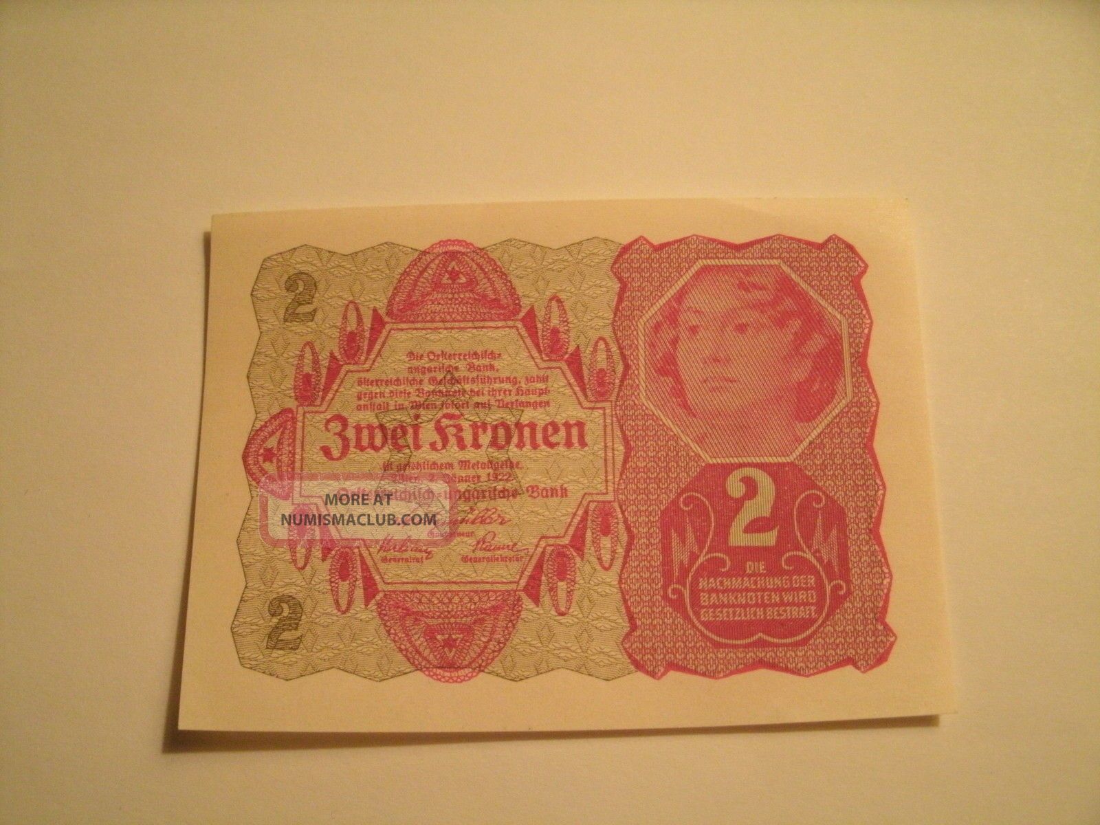 Zwei 2 Kronen 1922 Note Europe photo