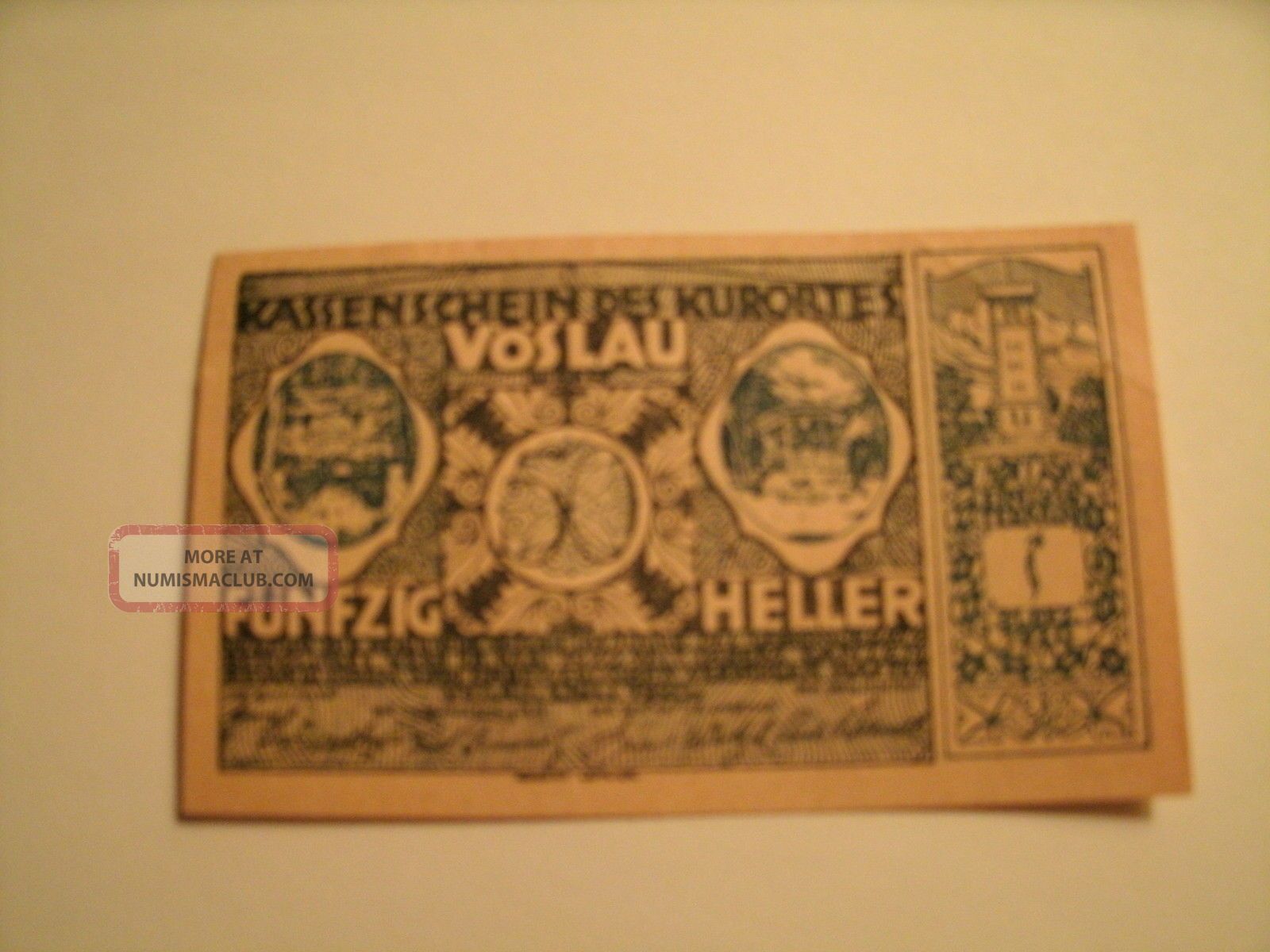 1920 Funfzig Heller Kassenschein Des Kurortes Voslau Note Europe photo