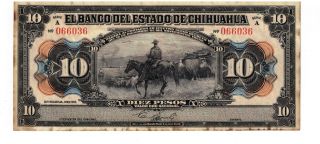 1913 El Banco Del Estado De Chihuahua 10 Pesos photo