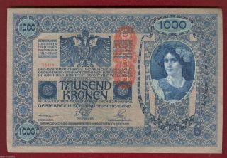Hungary Austria Imperial Bank Note Of 1000 Crown 1902 With Vertical Stamp 2 photo