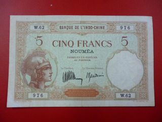 Caledonia Banknote 5 Francs Pick 36b Vf+ 1926 photo