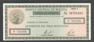 Bolivia 500000 Pesos Bolivianos 1984 Au P.  189 photo