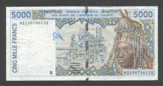 West African States (senegal) 5000 Francs 2002 F - Vf P.  713k photo