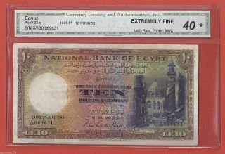 Egypt,  10 Pounds Signed By Ross 1948,  Graded Cga Extremely Fine 40,  Rare photo