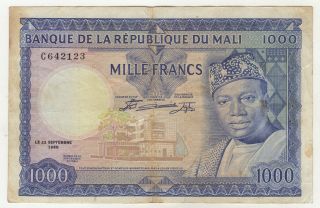 Mali 1000 Francs 22 - 9 - 1960 Pick 9 Vf See Photo photo