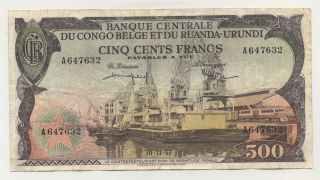 Belgian Congo 500 Francs 1 - 11 - 1957 Pick 34 Vf photo