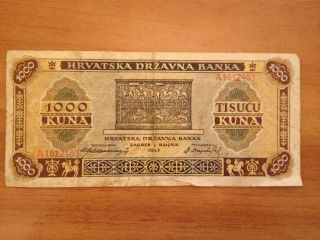 Croatia 1000 Tisucu Kuna 1943 Banknote Hrvatska Drzavna Banka photo