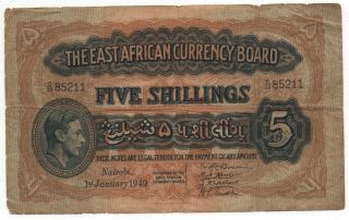 East Africa 5 Shillings 1949 Pick 28 B Look Scans photo