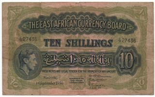 East Africa 10 Shillings 1950 Pick 29 B Look Scans photo