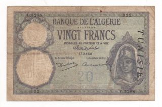 Tunisia 20 Francs 1939 Pick 6 B Look Scans photo