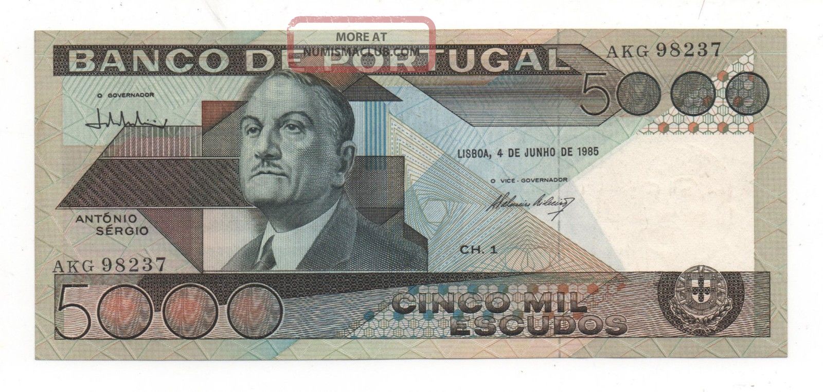 Portugal 5000 Escudos 1985 Pick 182 D Au Europe photo