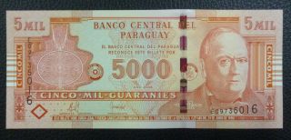 Paraguay Banknote 5000 Guaranies Pick Unc 2008 photo