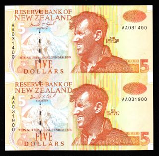 Zealand 5 Dollars (1992) Uncut Pair Aa Pick Cs185 Unc. photo