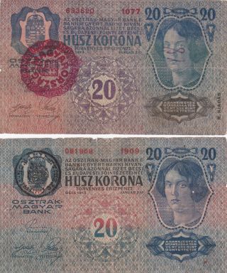 20 Kroner Kronen 2 Different Hungarian+transylvanian Issue photo