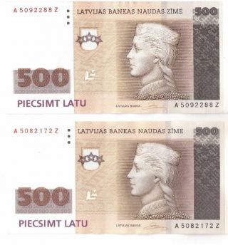 Latvia/ Lettland/ Lettonia 500 Lats/latu P58 Banknote 2008 Unc Rare photo
