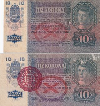 10 Kroner Kronen 2 Different Hungarian+austrian Issue photo