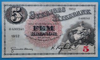 § Sweden 5 Kronor 1952,  Very Fine/extremely Fine photo