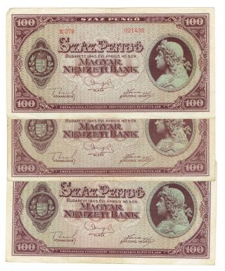 Hungary 100 Pengo Note,  1945 P111 Old World Currency photo