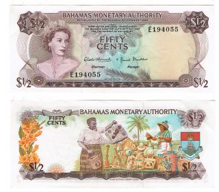 Bahamas - 1/2 Dollars Banknote,  1968 P.  26a photo