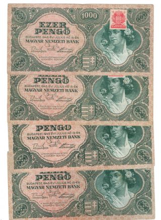 Hungary 1000 1,  000 Pengo Note,  1945 P118a Old World Currency (r) photo