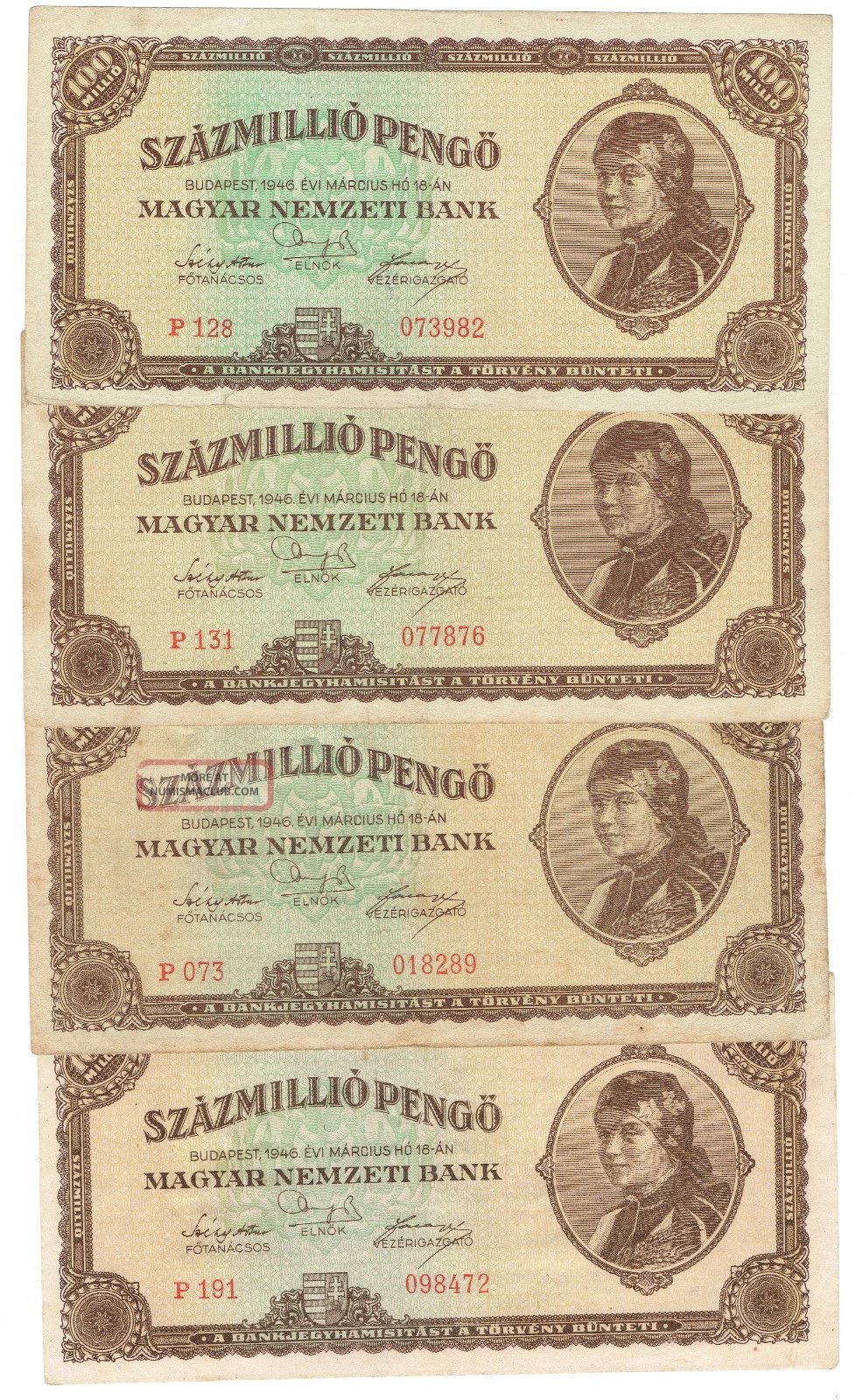 Hungary 100 Million / Pengo Note,  1946 P124 Old World Currency (r) Europe photo