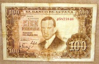 Spain: 100 Pesetas,  Banco De Espana,  7 - 4 - 1953,  J5875846 photo