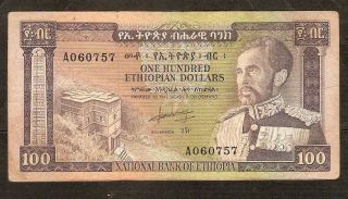 Ethiopia Rare 100 Dollars Issued1966 King Haileselase Pick 29 Very Fine photo