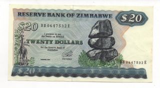 Zimbabwe 20 Dollars 1994 Pick 4 D Xf Look Scans Litle Rip photo