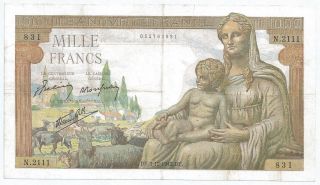(of421201) France Paper Note - 1000 Francs 1942 - Vf photo