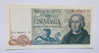Au Italy 1971 5000 Lire Italian Colombo Banknote photo