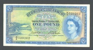 Bermuda 1 Pound 1966 Xf Au Qeii P20d Rare Banknote photo