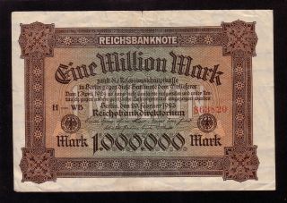 1923 Germany Reichsbanknote 1000000 1 Eine Million Mark Banknote 863820 photo