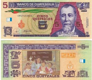 Guatemala 5 Quetzels 2008 P - 116 Unc Banknote South America photo