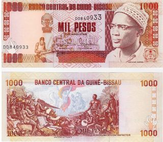 Guinea Bissau 1000 Pesos 1993 P - 13b Unc Banknote Africa photo