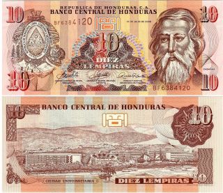 Honduras 10 Lempiras Banknote 2006 P - 92,  Unc South America photo
