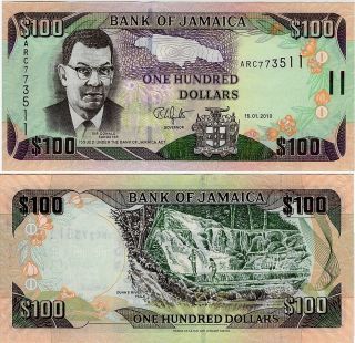Jamaica $100 Dollars 2010 P - 84 Unc Banknote Central America photo
