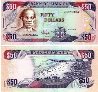 Jamaica $50 Dollars 2010 P - 83 Unc Banknote Central America photo