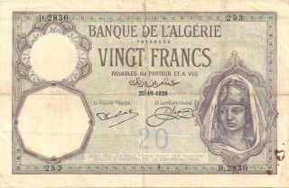 Algeria Banque De L ' Algerie 5 Francs 25/10/1928 Pick: 78b About Very Fine photo